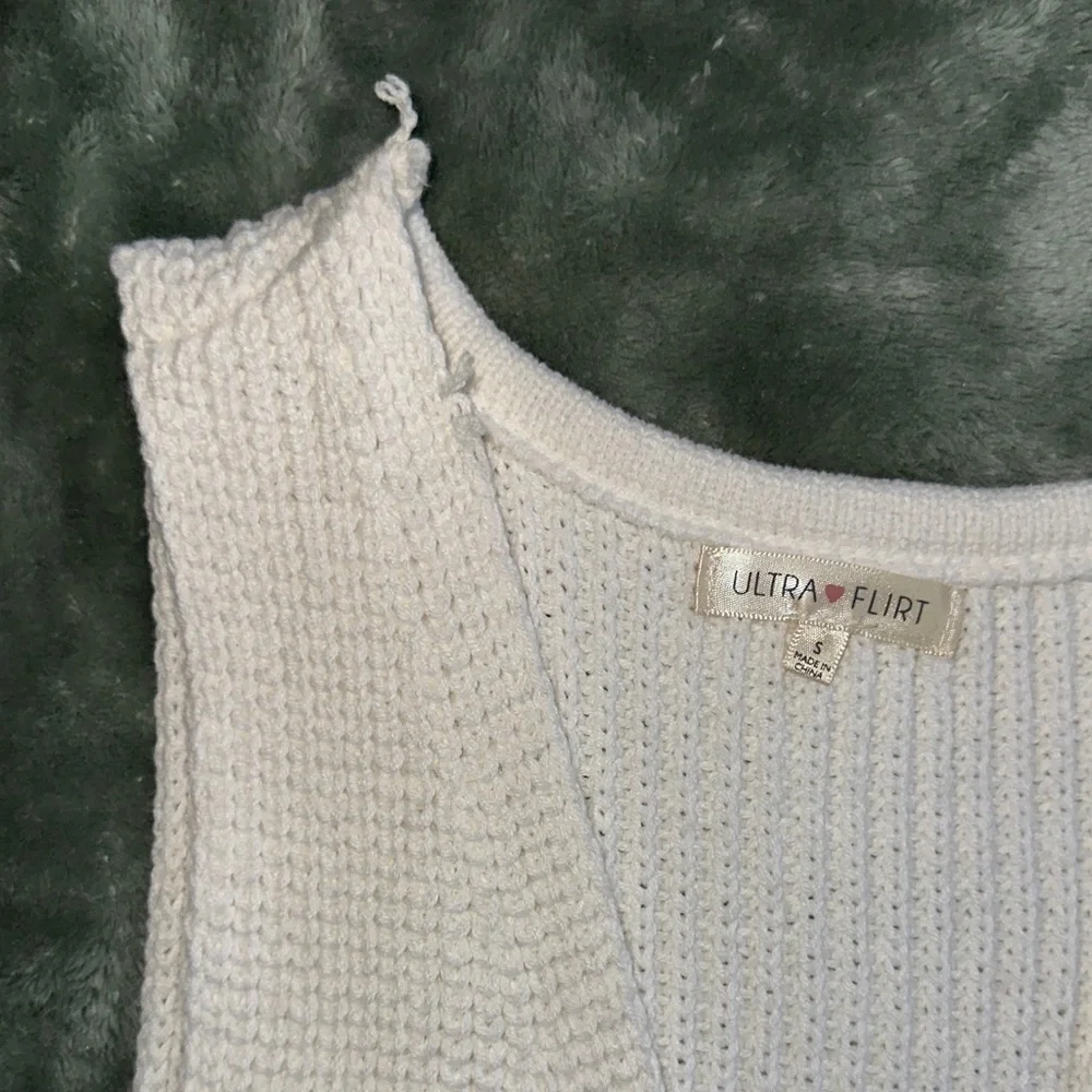 Ultra Flirt Cream V-Neck Knit Button Front Sweater Vest - Picture 4 of 6